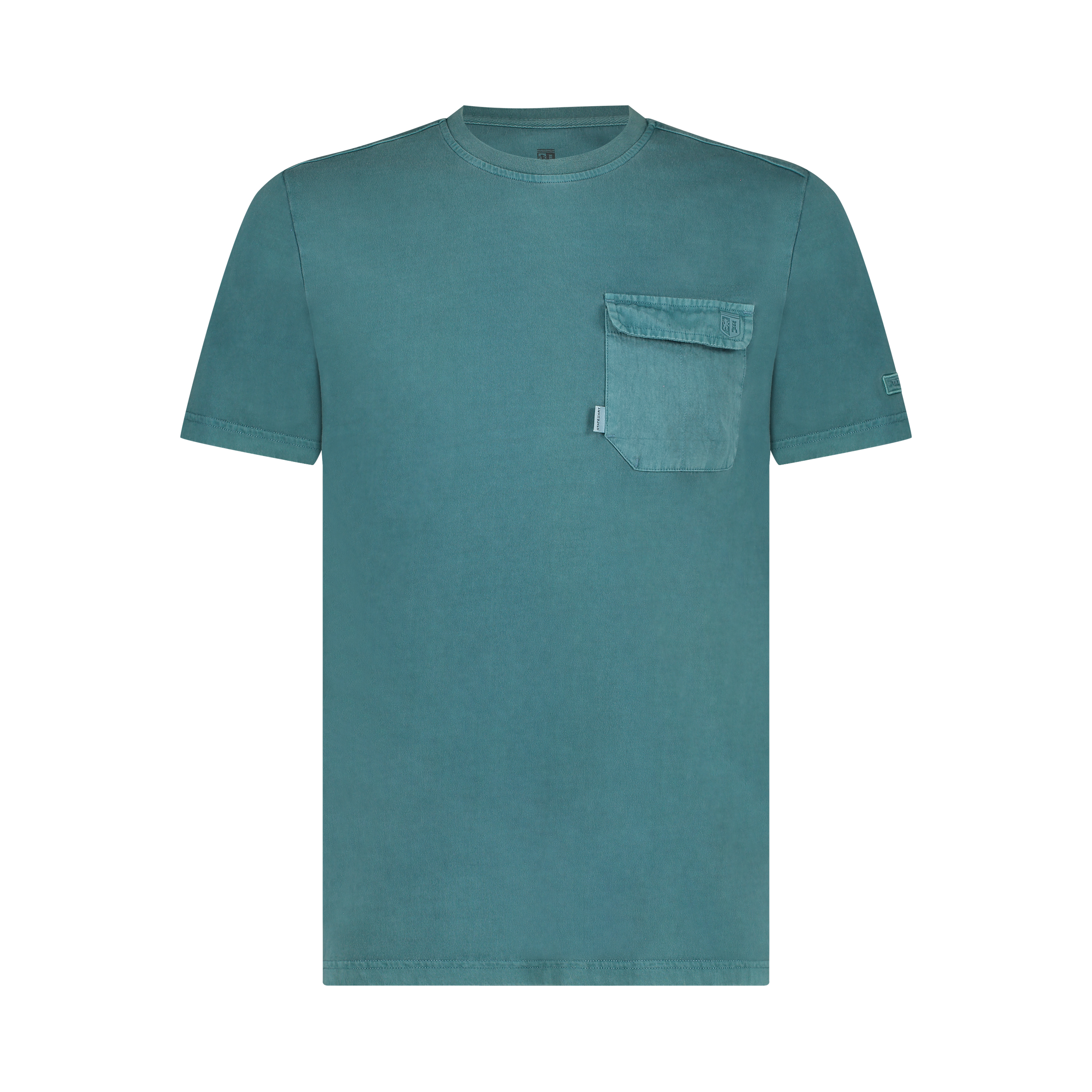 T-shirt uni manches courtes poche poitrine en coton bleu I Mise au Green